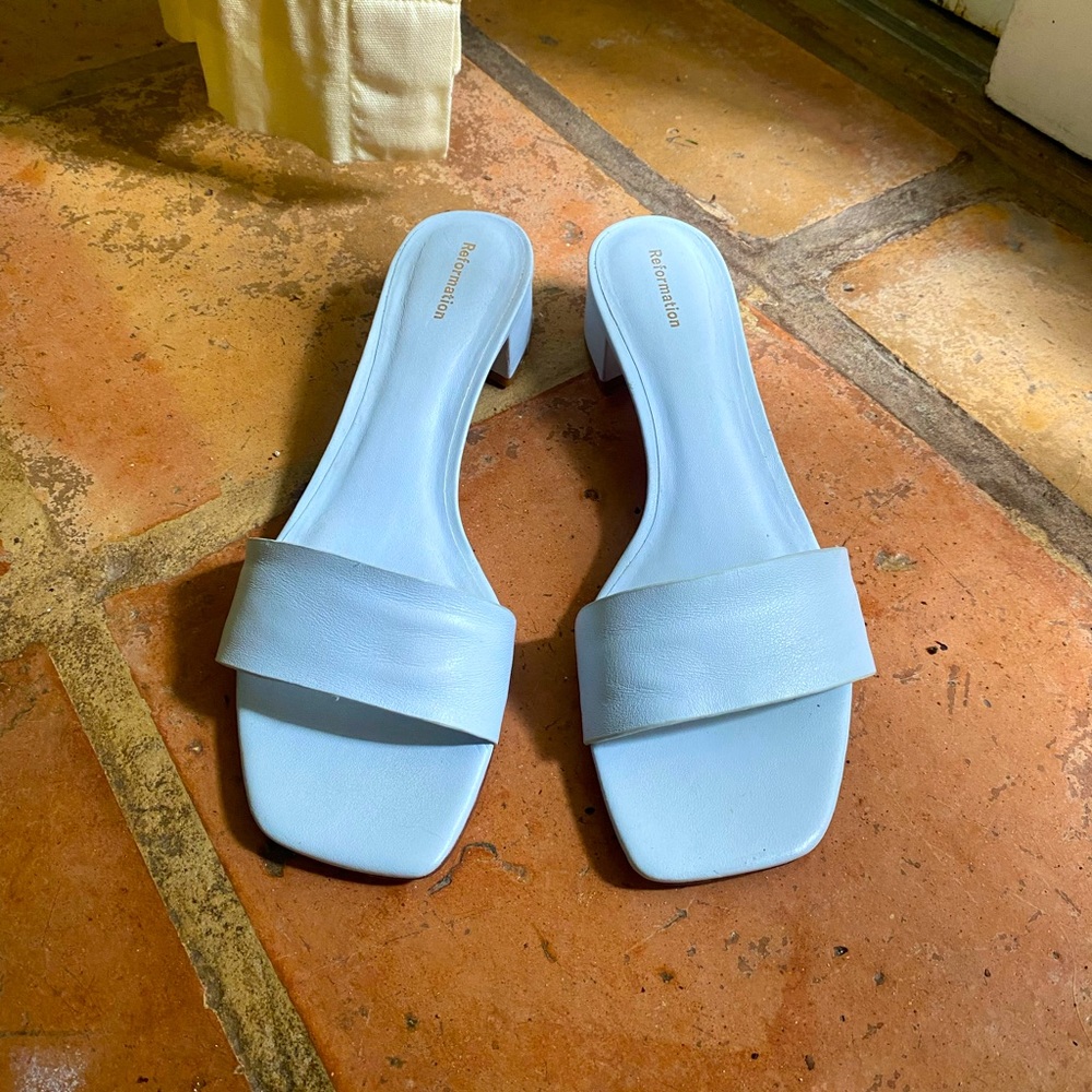 Reformation Baby Blue Kitten Heels